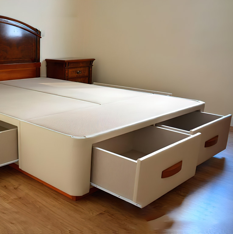 vista lateral cama con cajones